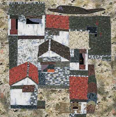 朱红 民居 镜心 68×68cm